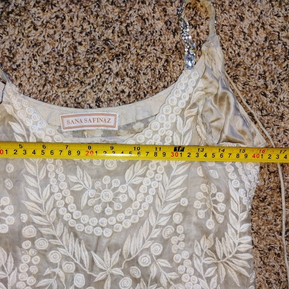 SANA SAFINAZ Cream Embroidered Dress with Pearls | Silk-Lined Size – Small - Picture 4 of 7